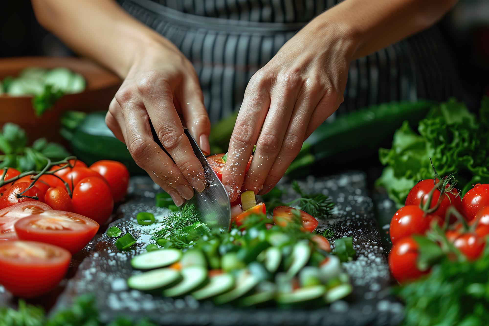 Close-up hands preparing dish in workshop